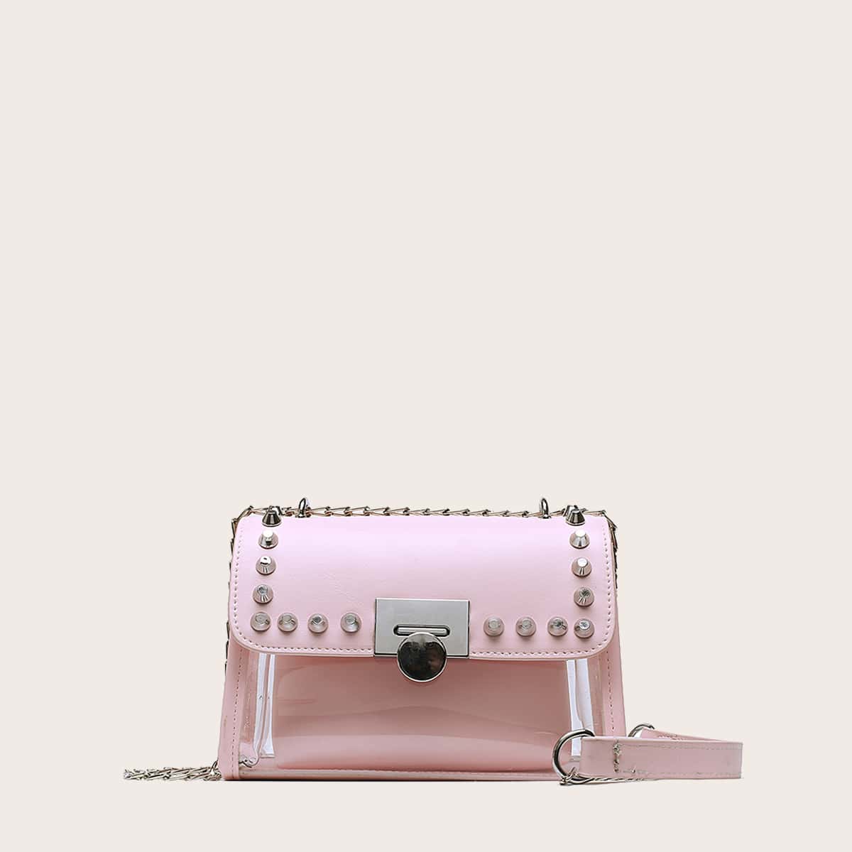 

Spiked Decor Clear Crossbody Bag With Inner Pouch, Pink