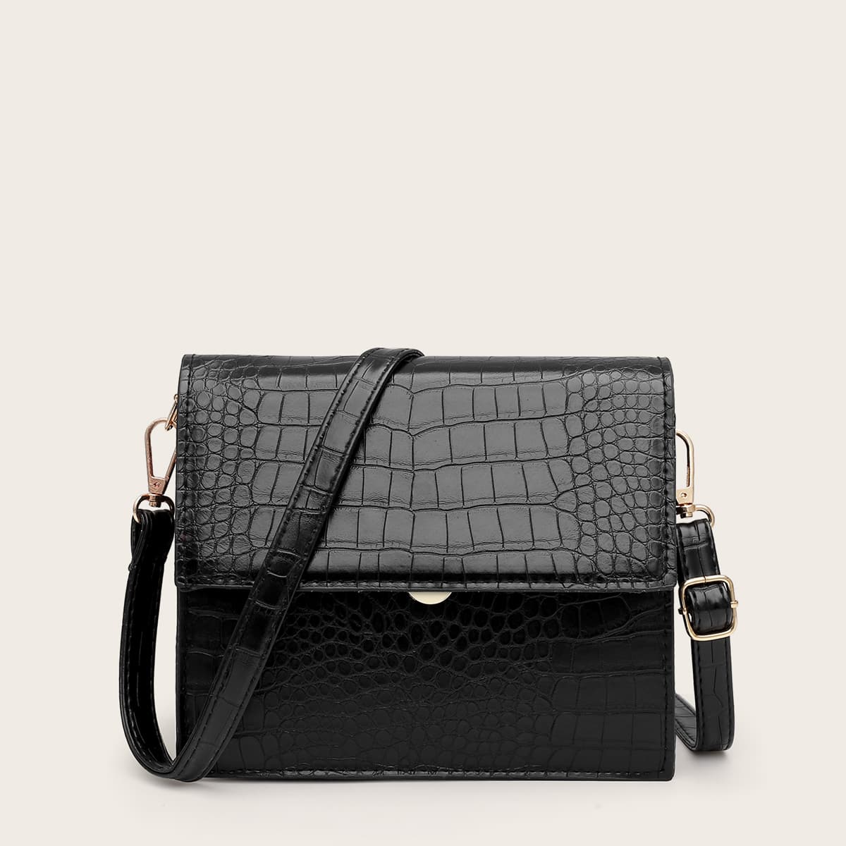 

Croc Embossed Flap Crossbody Bag, Black