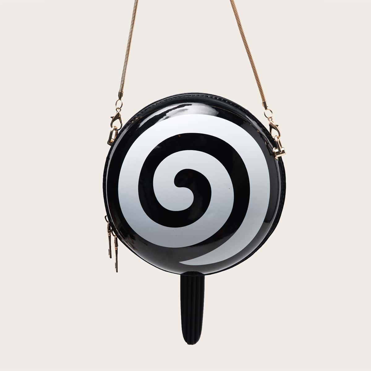 

Lollipop Shaped Chain Crossbody Bag, Black and white