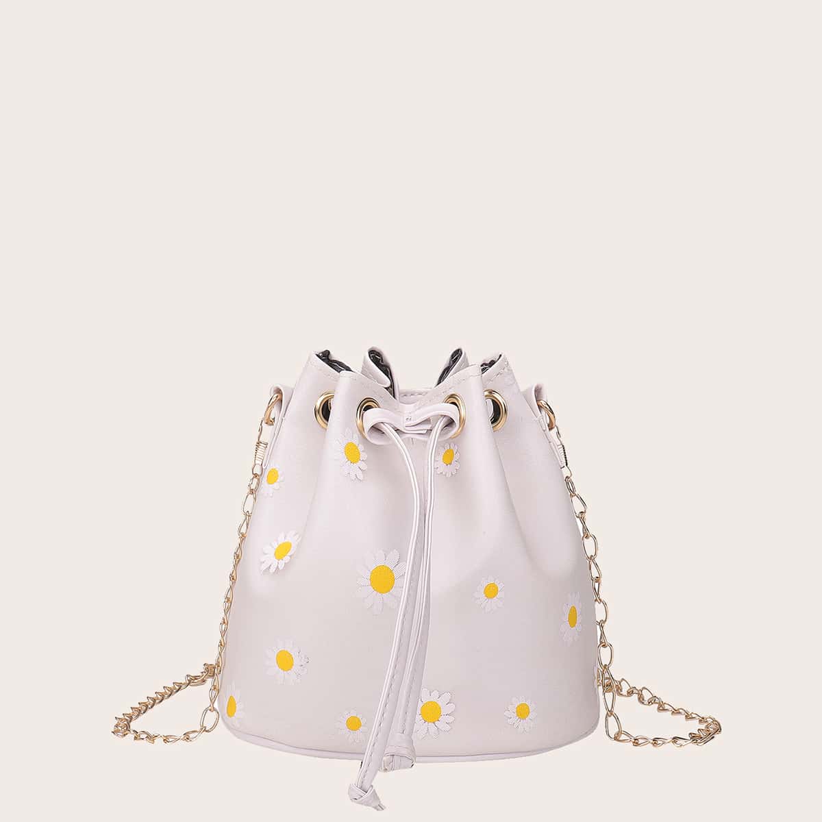

Daisy Floral Bucket Bag, White