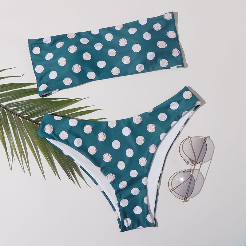 

Polka Dot Bandeau Bikini Swimsuit, Multicolor