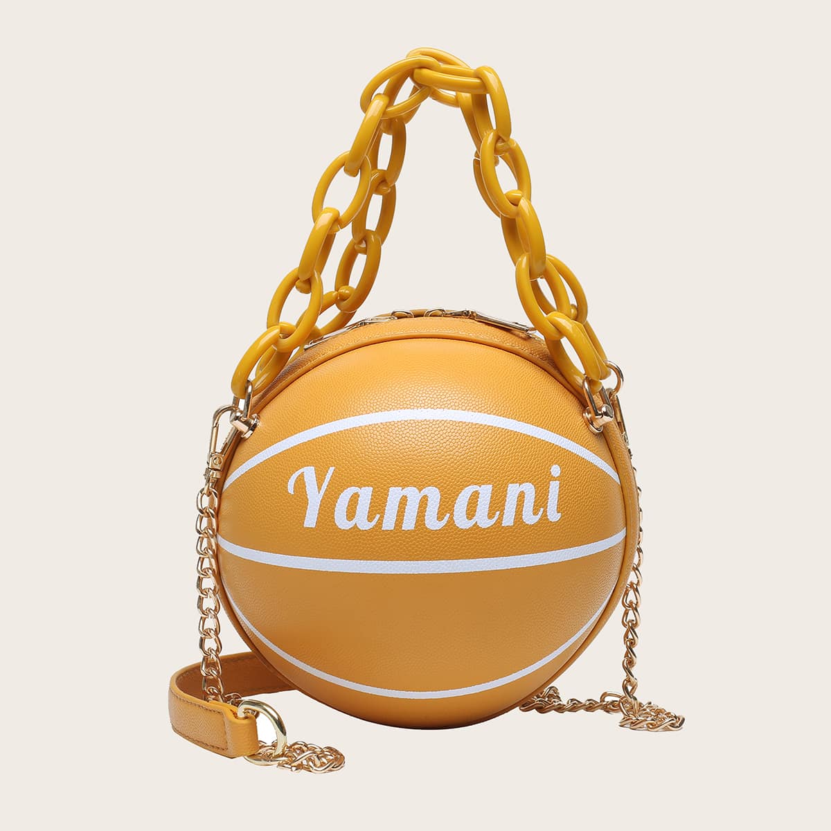 

Letter Graphic Ball Shaped Satchel Bag, Yellow