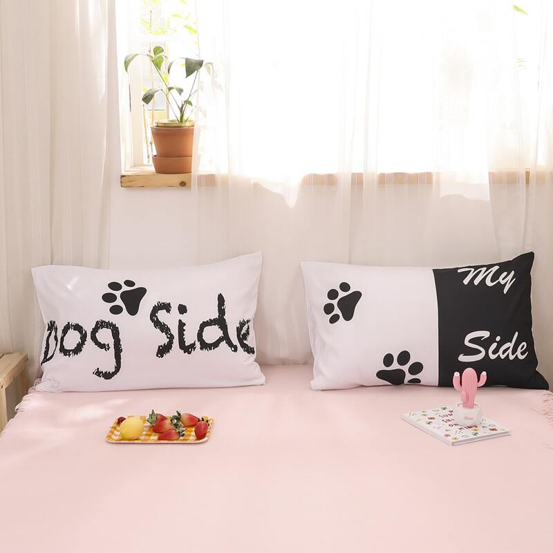 

1pair Slogan Graphic Pillow Case, Black and white
