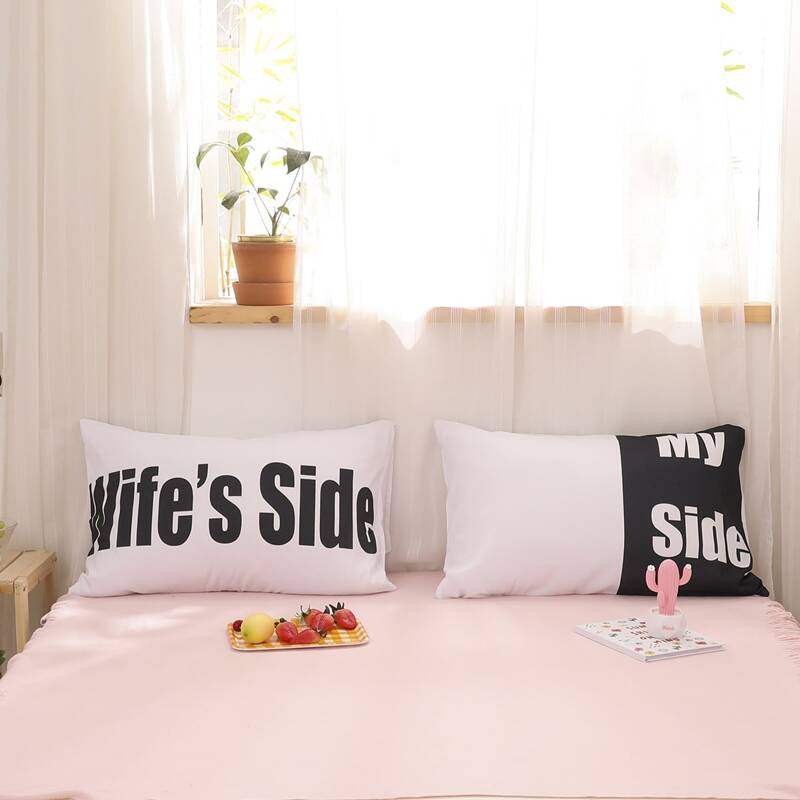 

1pair Slogan Graphic Pillow Case, Black and white