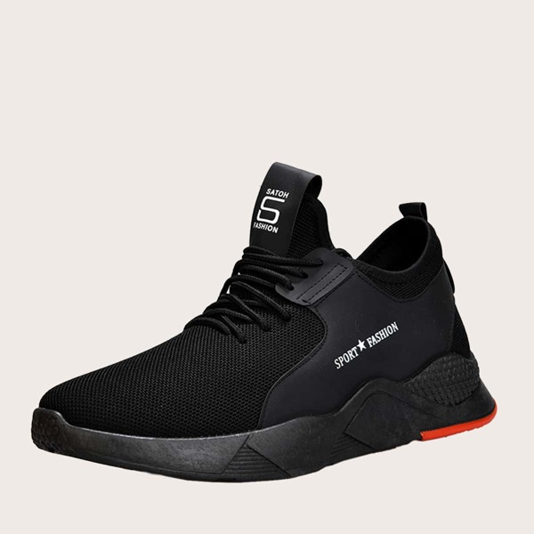

Men Letter Graphic Lace-up Front Sneakers, Black