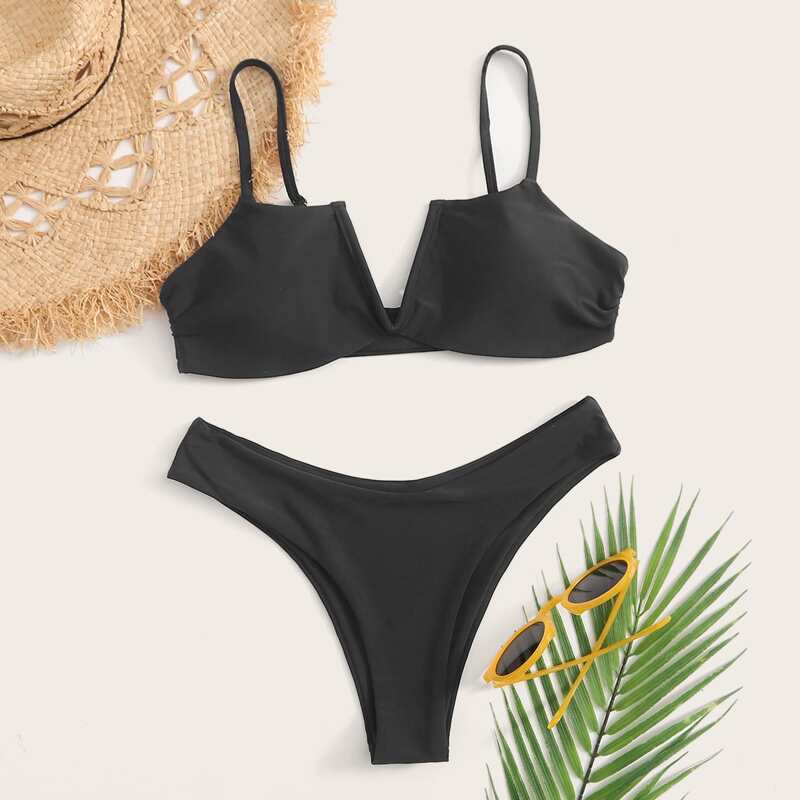 

V Wired Cheeky Bikini Swimsuit, Black