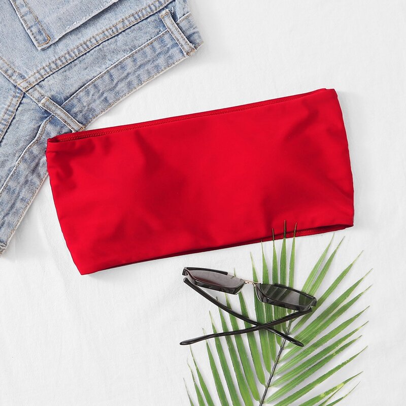 

Solid Bandeau Bikini Top, Red