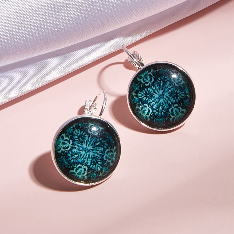 

1pair Round Drop Earrings, Green