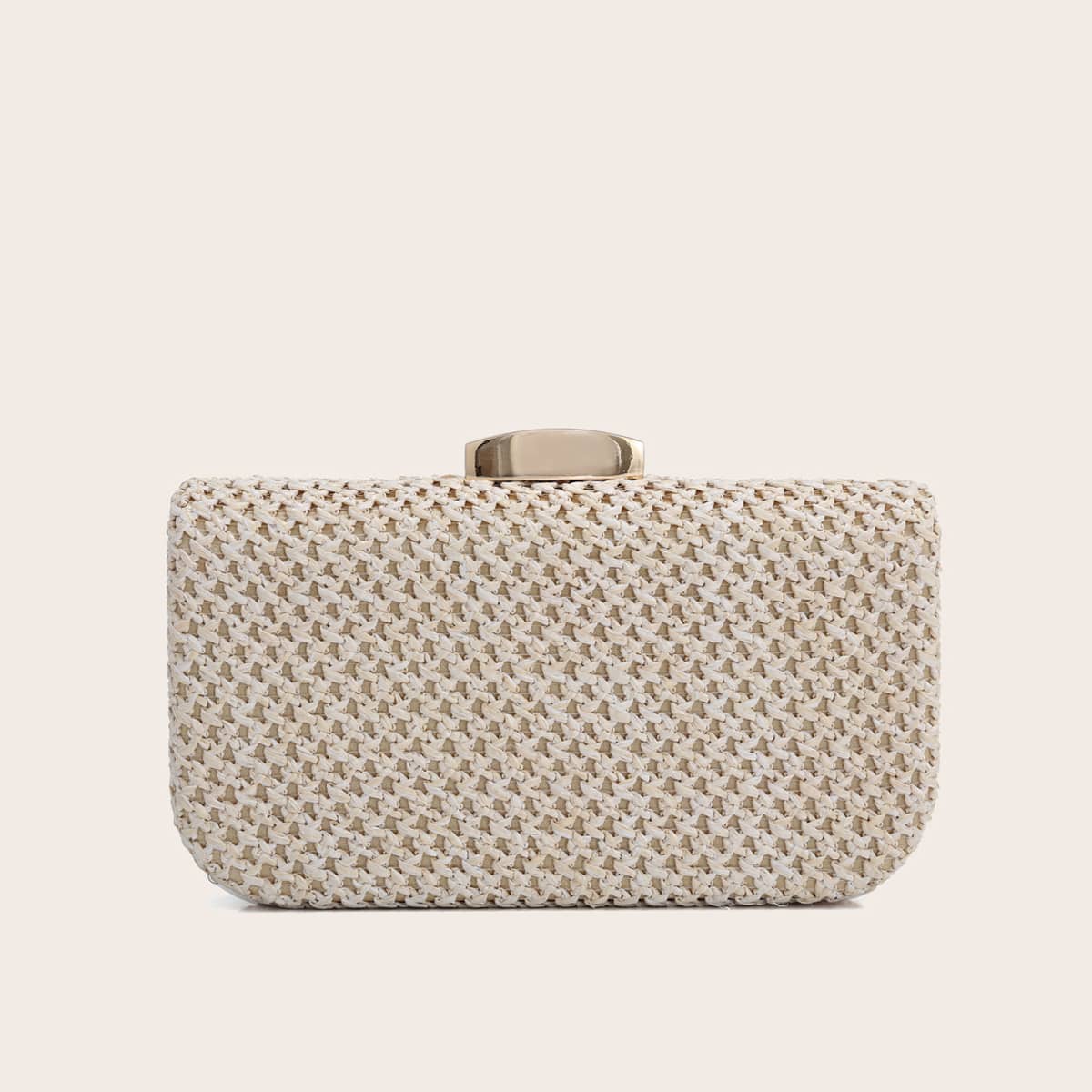

Clip Top Woven Clutch Bag, Beige