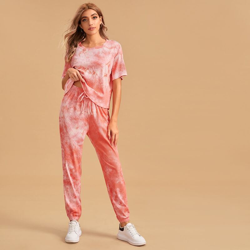 

Tie Dye Rib-knit PJ Set, Pink