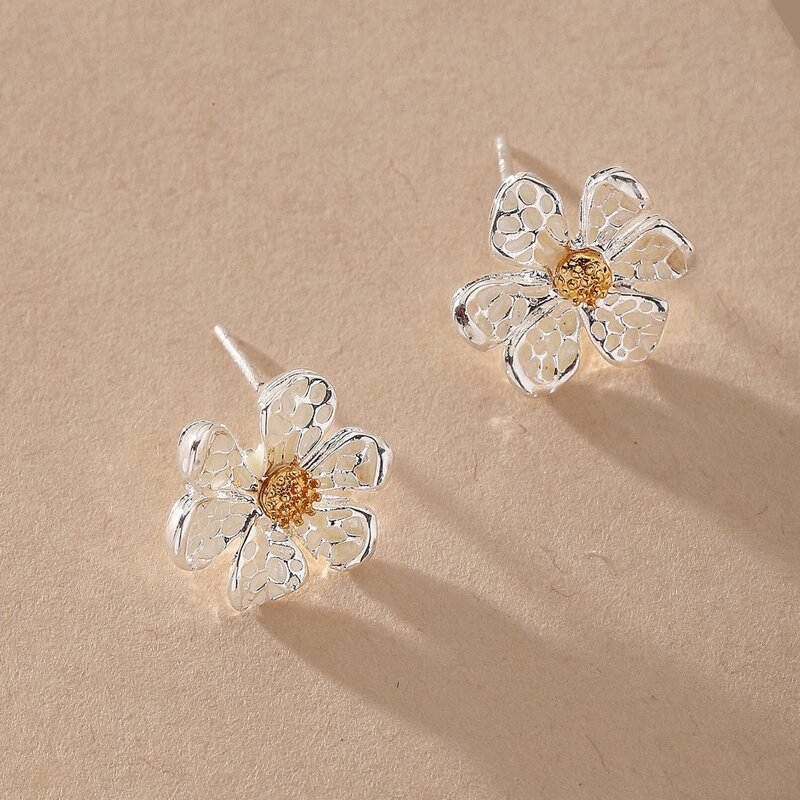 

1pair Floral Stud Earrings, Silver