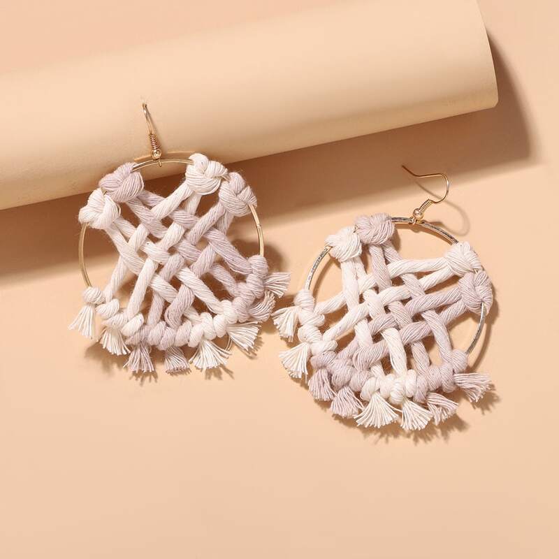

1pair Reticular Knit Earrings, White