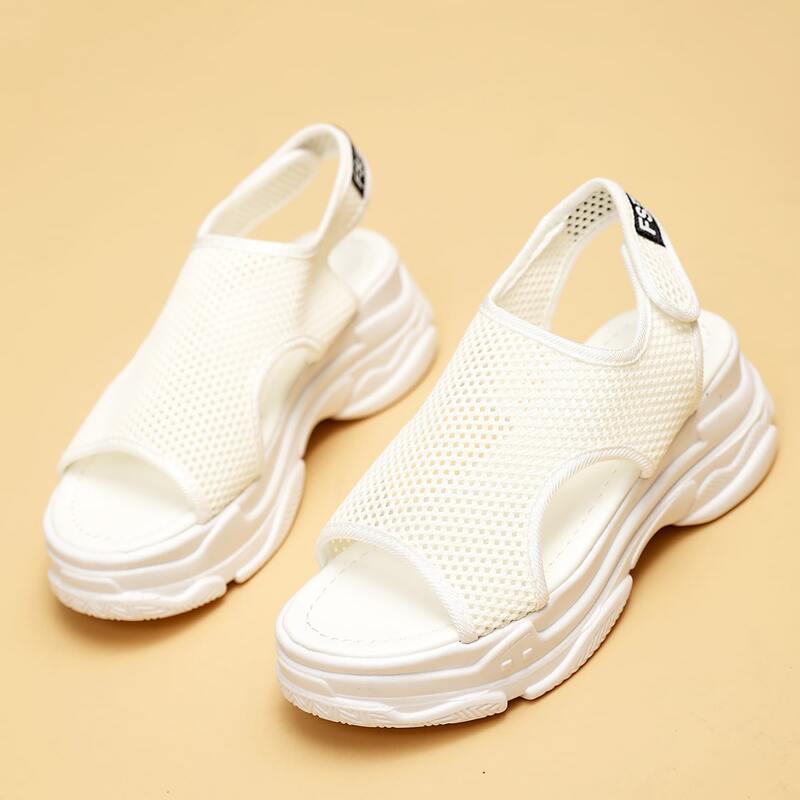 

Chunky Sole Cut-out Mesh Sandals, White
