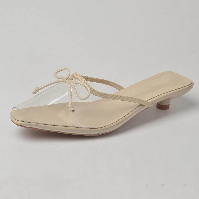 

Bow Knot Decor Clear Heeled Mules, Beige