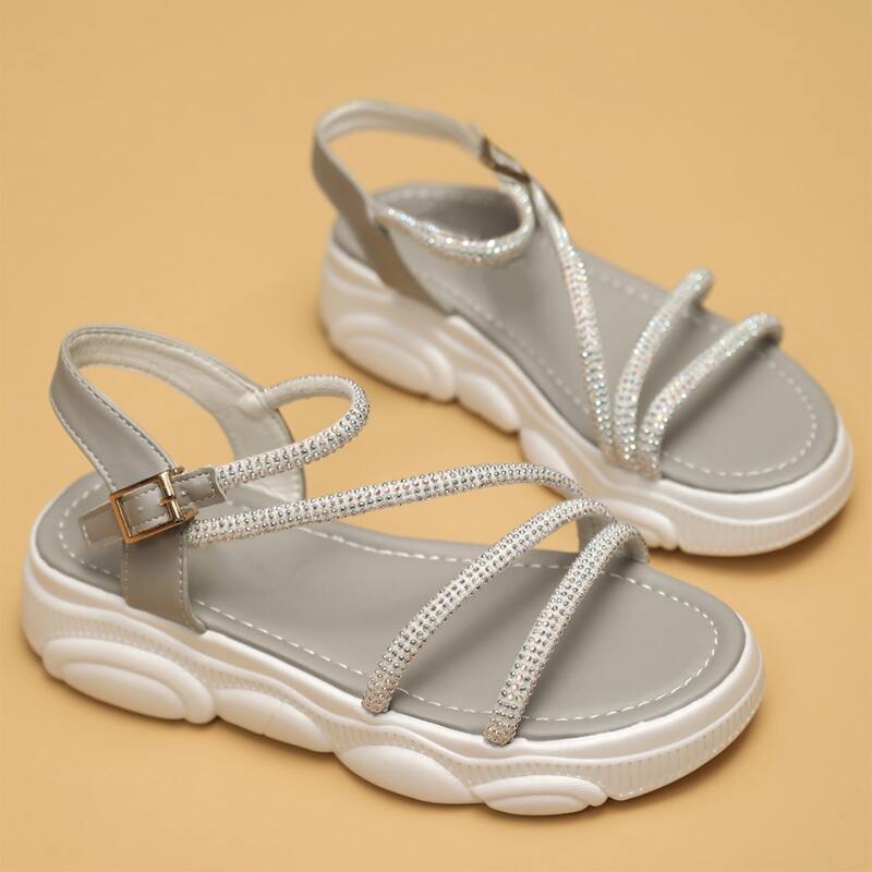 

Rhinestone Detail Rope Band Sandals, Grey