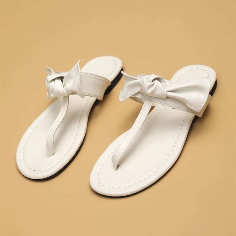 

Toe Post Bow Knot Decor Sliders, White