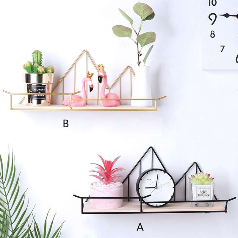 

1pc Iron Storage Rack With Wooden Board, Multicolor