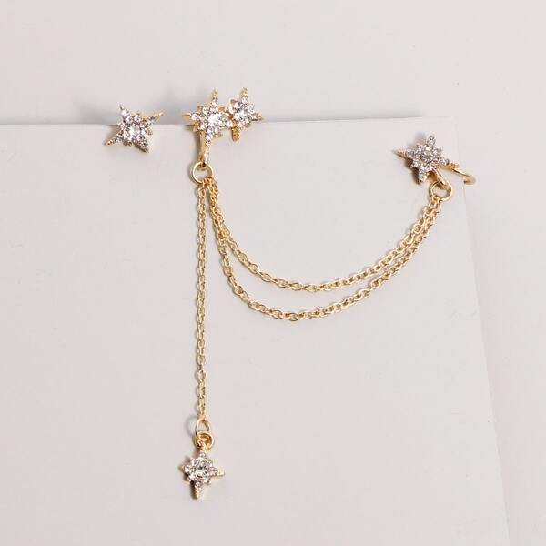 

Rhinestone Decor Mismatched Earrings, Gold