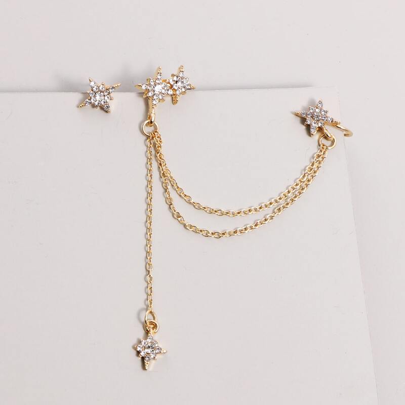 

Rhinestone Engraved Mismatched Earrings, Gold