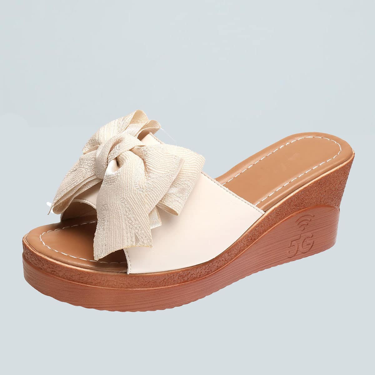 

Bow Decor Wedge Mules, Beige