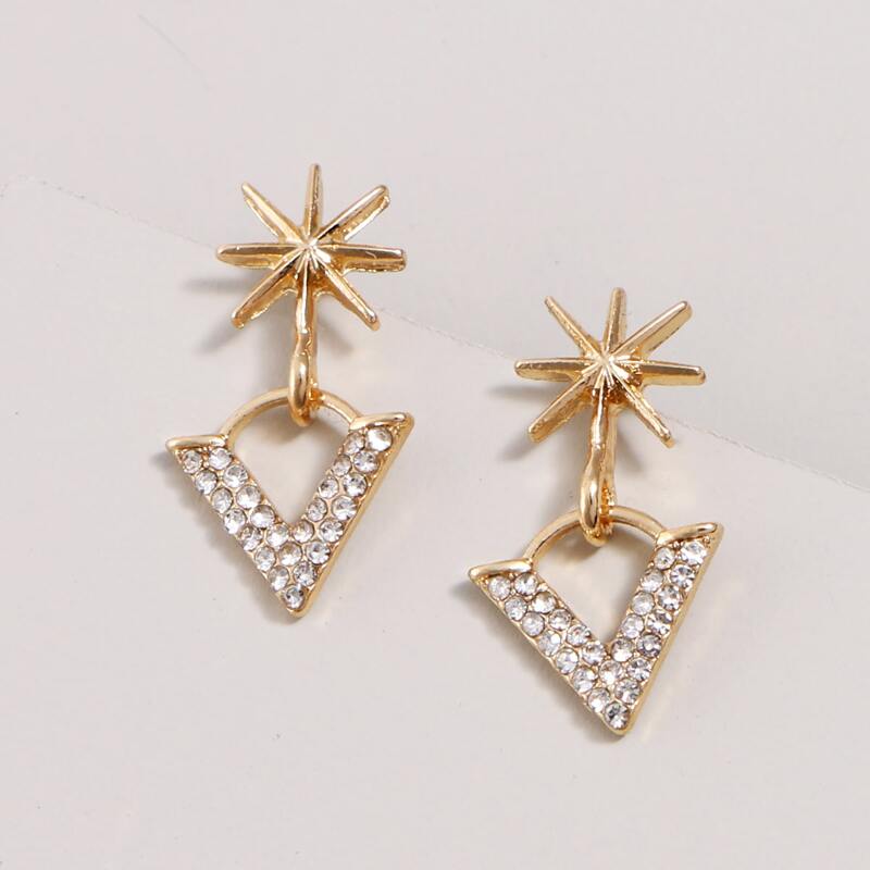 

Rhinestone Engraved Drop Earrings, Gold