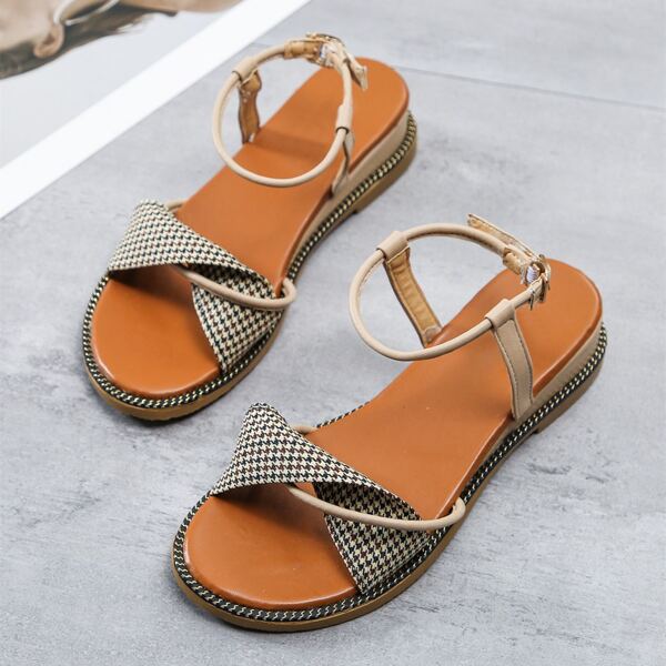 

Houndstooth Twist Ankle Strap Sandals, Multicolor