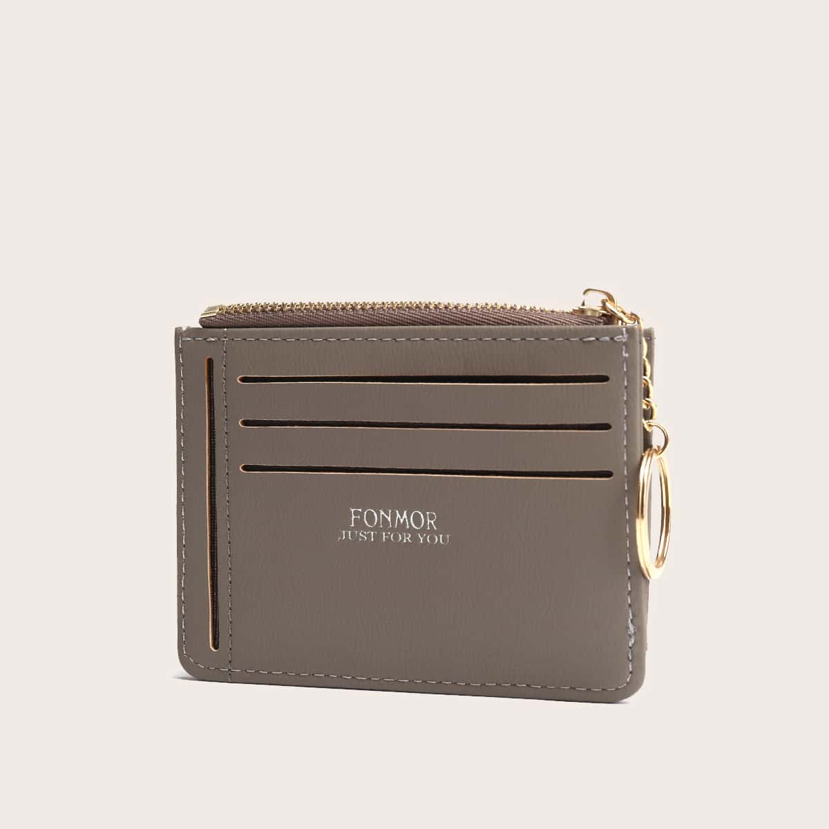

Letter Graphic Purse With Keychain, Grey
