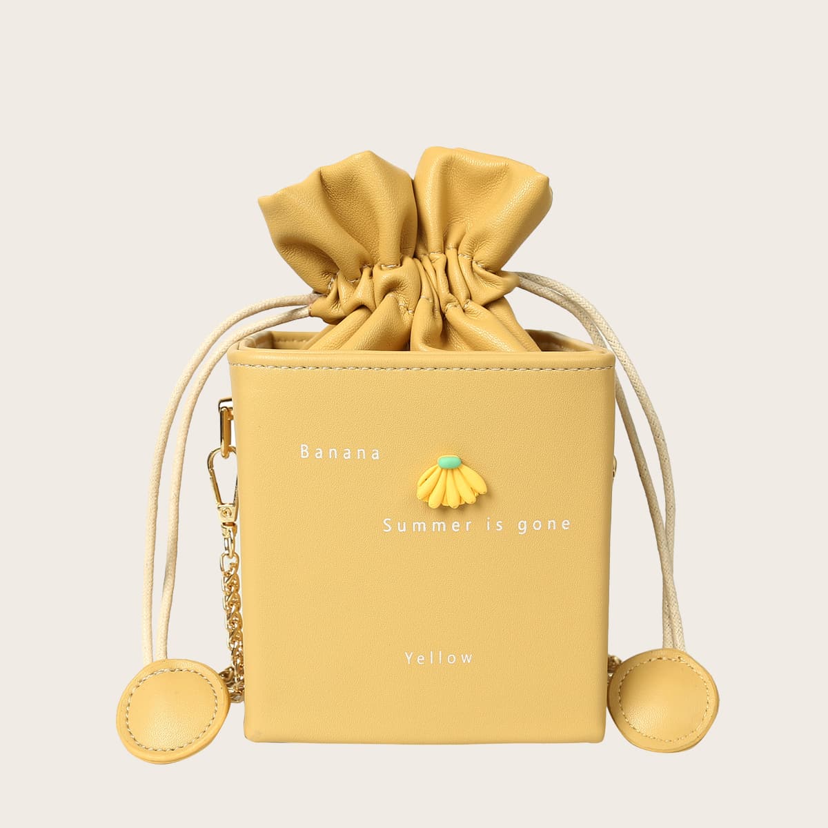 

Mini Drawstring Box Bucket Bag, Yellow