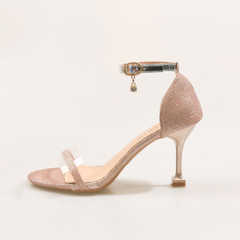 

Glitter Ankle Strap Stiletto Heels, Pink