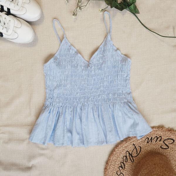 

Plus Shirred Ruffle Hem Peplum Cami Top, Blue