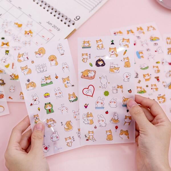 

6sheets Cartoon Animal Sticker, Multicolor
