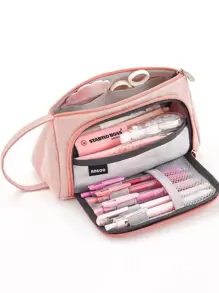 1pc Portable Solid Pencil Case - Pink - View 1