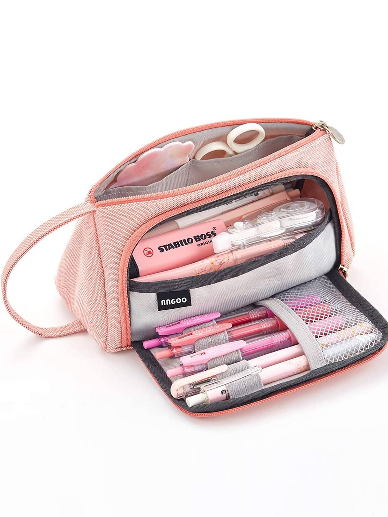 1pc Portable Solid Pencil Case - Pink - View 1
