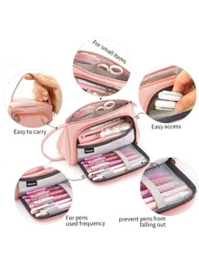 1pc Portable Solid Pencil Case - Pink - View 2