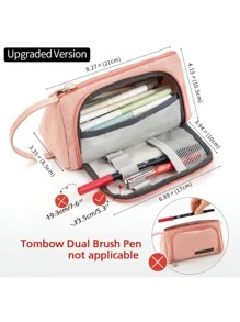 1pc Portable Solid Pencil Case - Pink - View 3