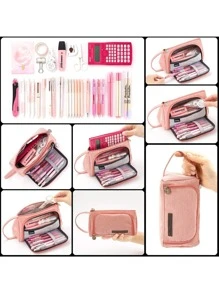 1pc Portable Solid Pencil Case - Pink - View 4