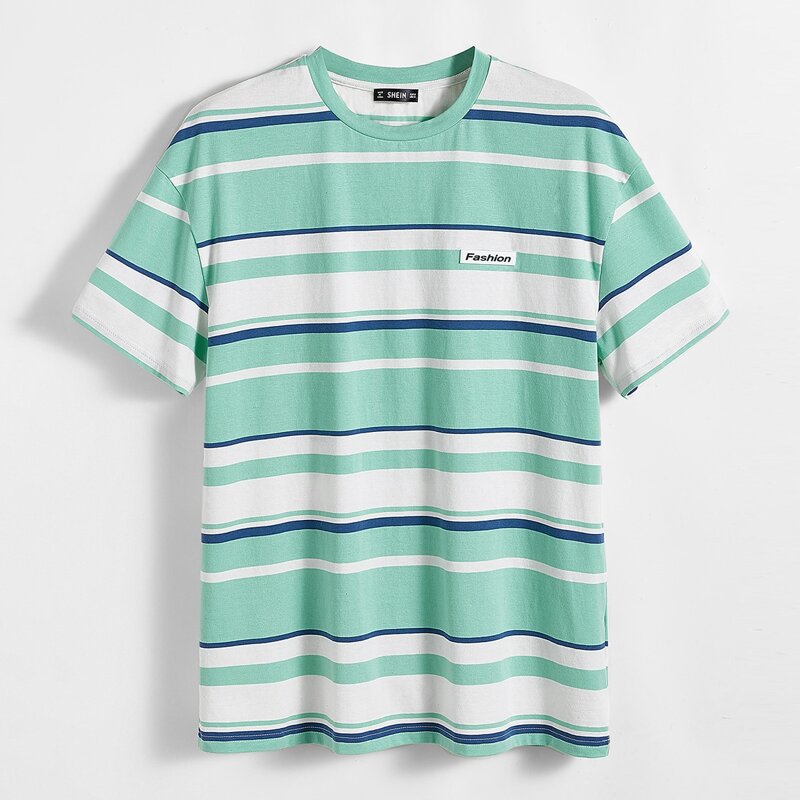 

Guys Letter Patched Striped Tee, Green