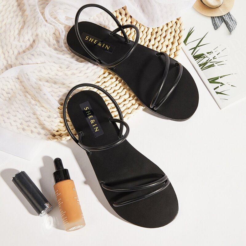 

Open Toe Thin Strap Sandals, Black