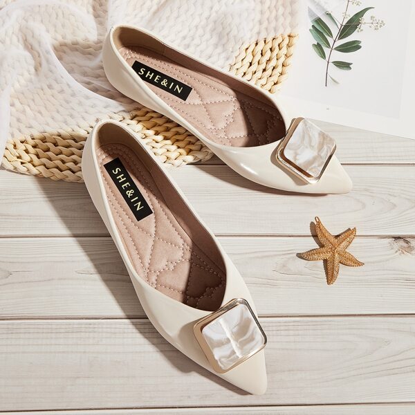

Point Toe Slip On Flats, Apricot