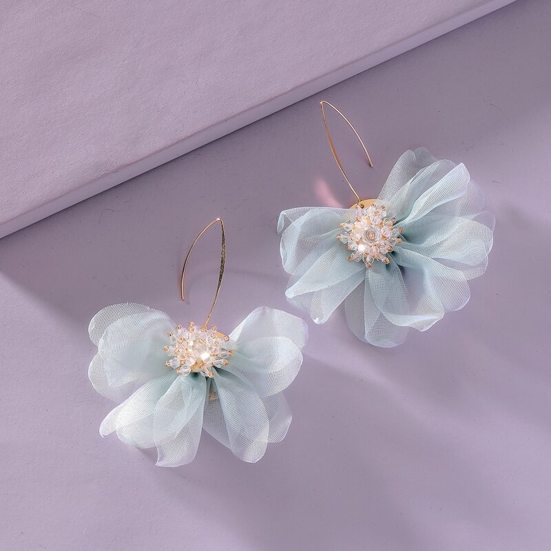 

Flower Drop Earrings, Blue
