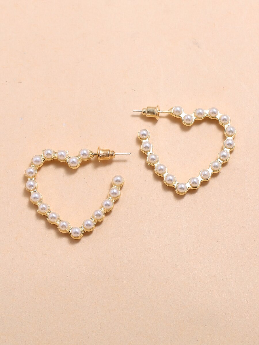 Faux Pearl Heart Earrings SHEIN USA