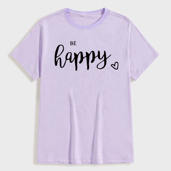 

Men Heart And Slogan Graphic Round Neck Tee, Purple