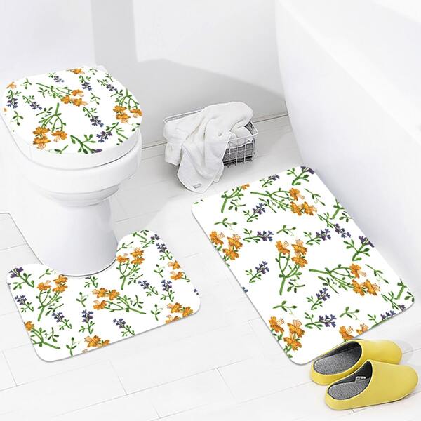 

3шт Цветочный принт Closestool Mat, Многоцветный