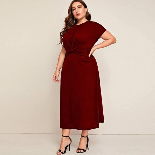 

Plus Twist Front Solid Tee Dress, Burgundy