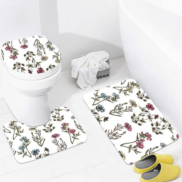 

3шт Цветочный принт Closestool Mat, Многоцветный