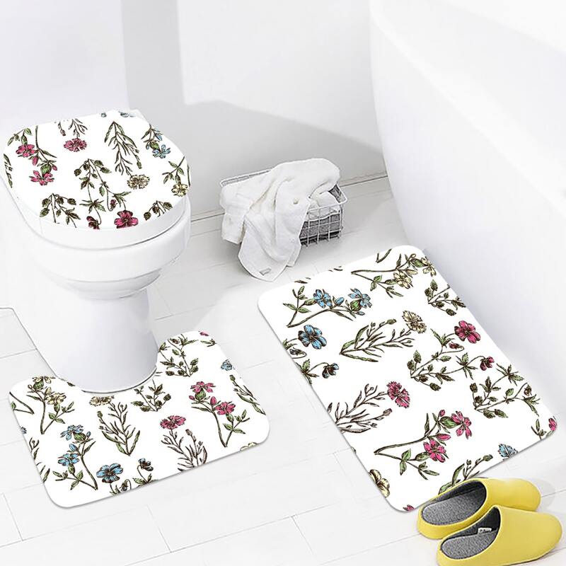 

3pcs Flower Print Closestool Mat, Multicolor