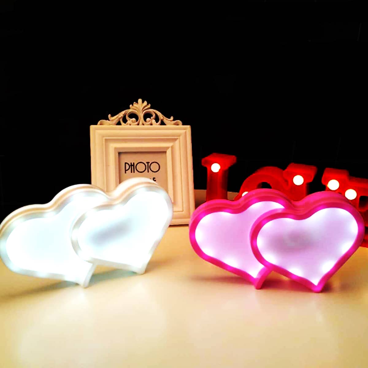

1pc Double Heart Shaped Night Light, Multicolor