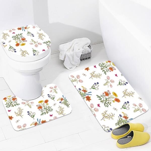 

3шт Цветочный принт Closestool Mat, Многоцветный