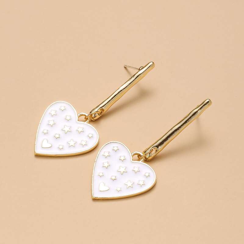 

Heart Drop Earrings, White