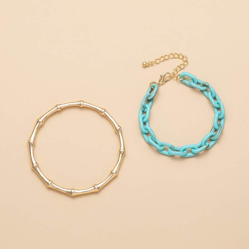 

2pcs Bamboo Joint Bracelet, Multicolor
